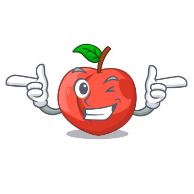 Yeşil yaprakları karakter ile Wink nektarin karikatür