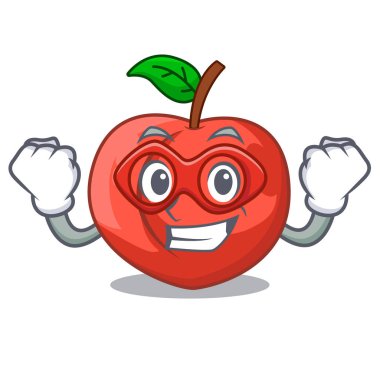 Yeşil yaprakları karakter ile süper kahraman nektarin karikatür