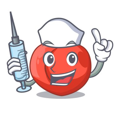 Yeşil yaprakları karakter ile hemşire nektarin karikatür