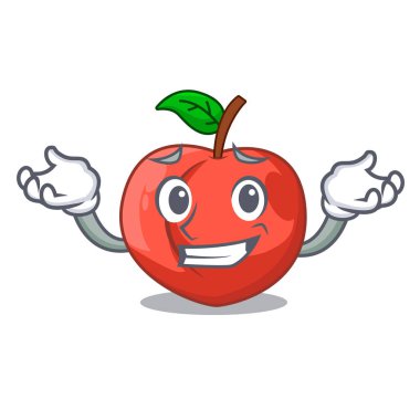 Yeşil yaprakları karakter ile sırıtan nektarin karikatür