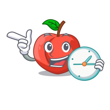 Yeşil yaprakları karakter ile saat nektarin karikatür