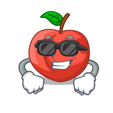 Yeşil yaprakları karakter ile süper cool nektarin karikatür