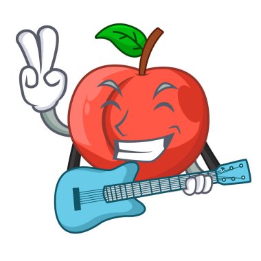 Gitar karikatür taze tatlı nektarin ile bahçede