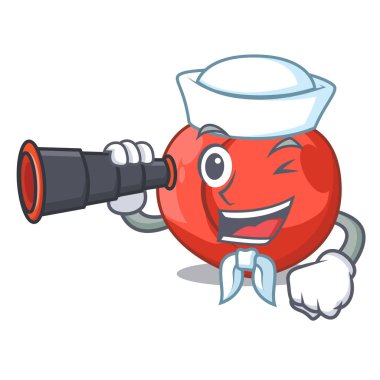 Denizci ile dürbün karikatür taze tatlı nektarin bahçede