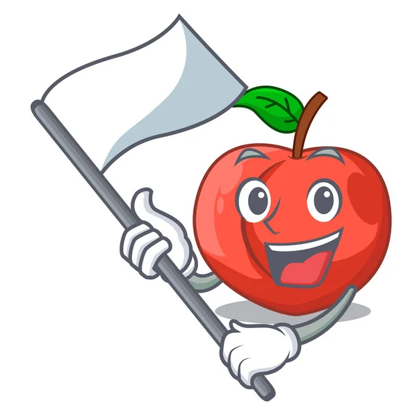 Z flagą owocem nektaryny na białym tle na maskotka — Wektor stockowy