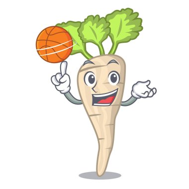 Basketbol karakter yabani havuç kök ile yaprak karikatür vektör çizim ile