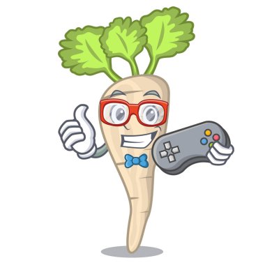 Oyun taze Yaban havucu kökleri üzerinde bir maskot