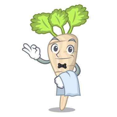 Garson taze Yaban havucu kökleri üzerinde bir maskot