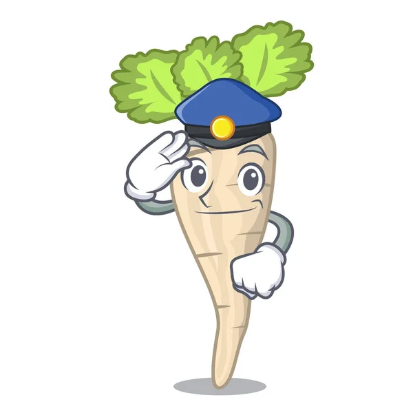 Poliziotto personaggio pastinaca radice con foglia cartone animato — Vettoriale Stock
