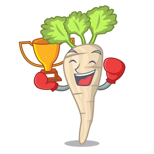 Tinju pemenang segar organik parsnip gaya kartun sayuran - Stok Vektor