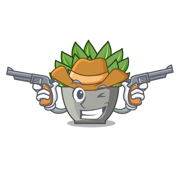 Cowboy Charakter Cartoon Topfpflanze Echeveria Kaktus — Stockvektor