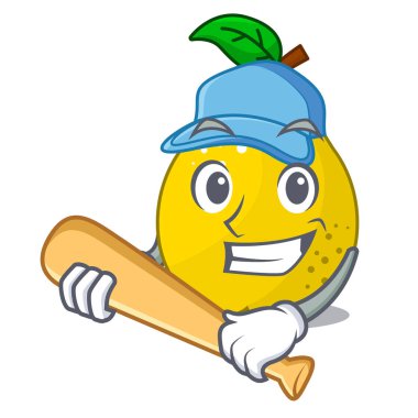 Beyzbol oynayan karakter olgun ayva meyve yaprak ile