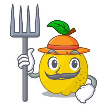 Çiftçi karakter olgun ayva meyve yaprak ile