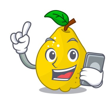 Telefon karakter olgun ayva meyve ile yaprak ile