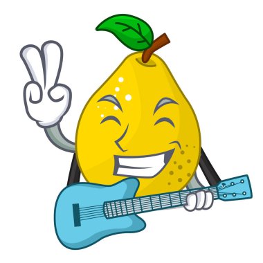 Maskot ile gitar olgun sarı ayva meyve