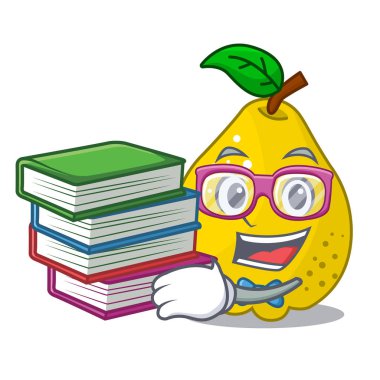 Maskot karikatür izole kitap tatlı ayva ile öğrenci