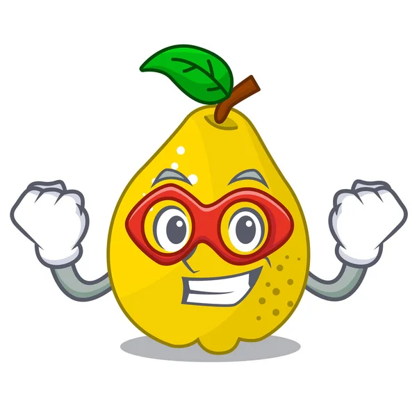 Super pahlawan sekelompok kartun juicy kuning quinces buah-buahan - Stok Vektor