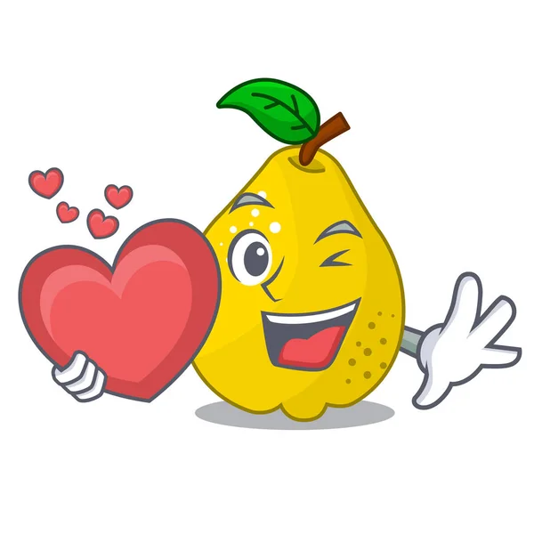A mascot szív érett sárga birsalma gyümölccsel — Stock Vector