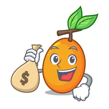 Para çantası sulu Sarı Erik ile yaprakları karikatür vektör çizim ile