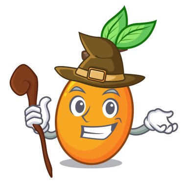 Cadı olgun sarı erik ağacı karikatür vektör çizim üzerinde