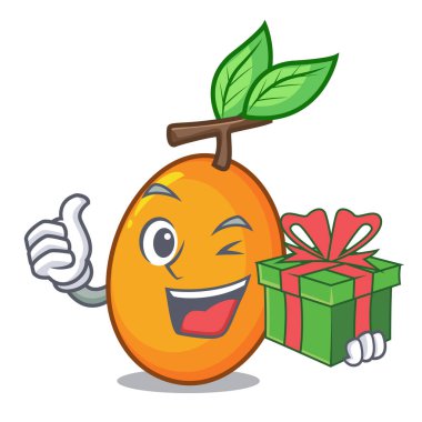 Hediye olgun sarı erik ile ağaç karikatür vektör çizim üzerinde