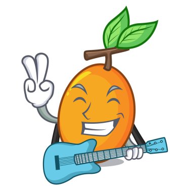 Gitar olgun sarı erik ile ağaç karikatür vektör çizim üzerinde