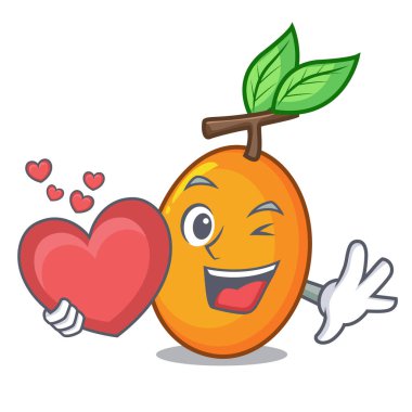 Kalp olgun sarı erik ile ağaç karikatür vektör çizim üzerinde