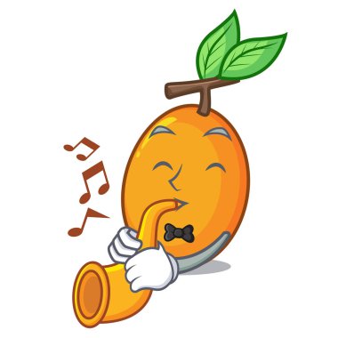 Trompet olgun sarı erik ile ağaç karikatür vektör çizim üzerinde