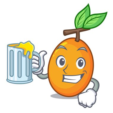 Suyu olgun sarı erik ile ağaç karikatür vektör çizim üzerinde