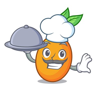 Şef ile gıda olgun sarı erik ağacı karikatür vektör çizim üzerinde