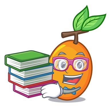 Maskot vektör illüstrasyon izole kitap tatlı Sarı Erik ile öğrenci