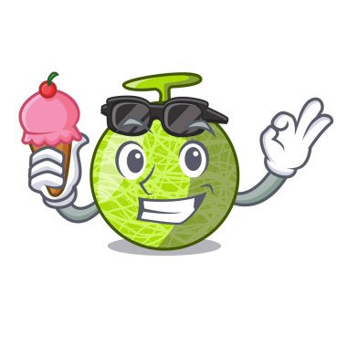 Dondurma taze organik kavun ile karikatür vektör çizim içinde