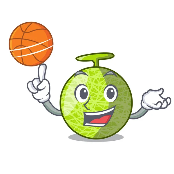 С баскетболом свежая дыня изолированы на персонаж мультфильм — стоковый вектор