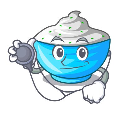 Doktor ekşi krema bir cam kase karikatür