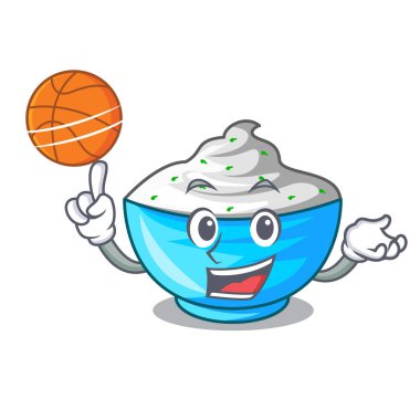 Bir cam kase karikatür ile basketbol ekşi krema
