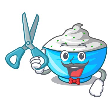 Kuaför ekşi krema bir cam kase karikatür