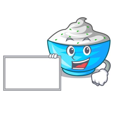 Bir cam kase karikatür ile Yönetim Kurulu ekşi krema