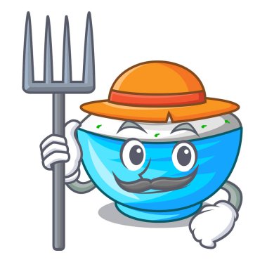 Çiftçi ekşi krema bir cam kase karikatür