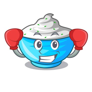 Boks ekşi krema bir cam kase karikatür