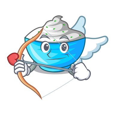 Aşk tanrısı ekşi krema bir cam kase karikatür