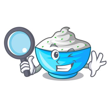 Dedektif ekşi krema bir ahşap kase karikatür