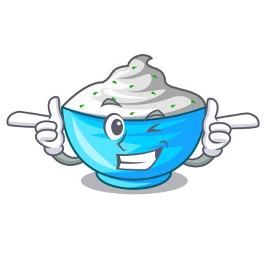 Wink ekşi krema bir ahşap kase karikatür