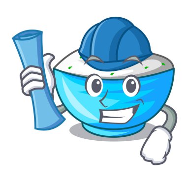 Mimar ekşi krema bir ahşap kase karikatür