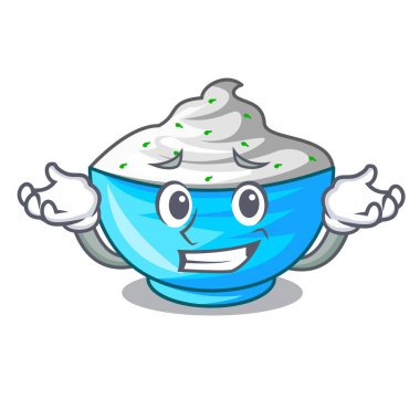 Ahşap kase karikatür sırıtan ekşi krema