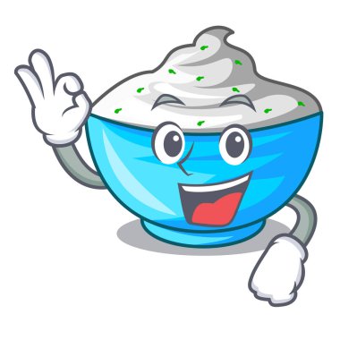 Ekşi krema bir ahşap kase karikatür Tamam