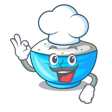 Şef ekşi krema bir ahşap kase karikatür