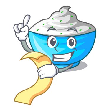 Bir karakter kase ile menü ekşi krema