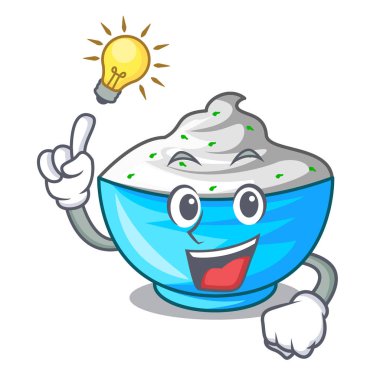 Ekşi krema karikatür ahşap masa üzerinde bir fikir kase