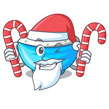 Noel Baba çizgi film ahşap masa üzerinde ekşi krema şeker kase ile