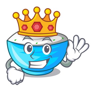 Ekşi krema karikatür ahşap masa üzerinde Kral kase